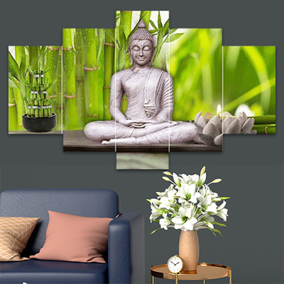 SWAMI SAMARTH WORLDWIDE Wonderful UV Coated MDF Wood Lord Buddha Wall Painting(OP)1 Digital Reprint 17 inch x 30 inch Painting(With Frame, Pack of 5)