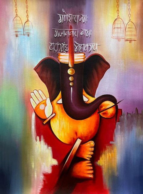 ANSHUL INTERNET ANSHUL INTERNET CANVAS PAINTING GANESH 02 Canvas 48 inch x 24 inch Painting(Without Frame)