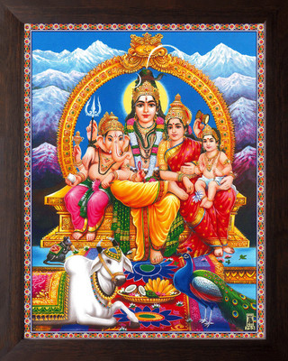 Artcoin Lord Shiva Family, Religious Painting Frame for Home & Temple. Digital Reprint 9 inch x 7 inch Painting(With Frame)