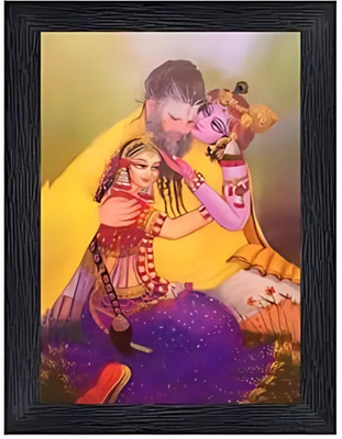 Mojopix Shri Hit Premanand Govind Sharan Ji Maharaj with Radha Krishna Photo Frame Digital Reprint 12 inch x 8 inch Painting(With Frame)