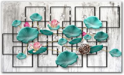 Anweshas Rolled Canvas Painting Without Frame for Home & Office - Green Embossed Petals Canvas 20 inch x 32 inch Painting(Without Frame)