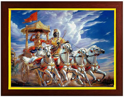 ag pro comfort Krishna and Arjuna on Chariot During Mahabharata war Photo picture Digital Reprint 10 inch x 8 inch Painting(With Frame)