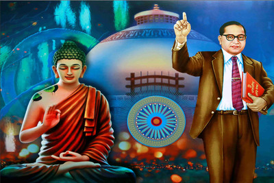 jog craft dr baba sahebambedkar painting| dr ambedkar photo fram| ambedkar painting Digital Reprint 20 inch x 14 inch Painting(With Frame)
