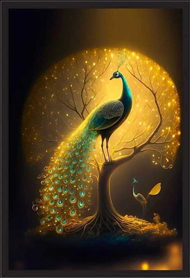 HSB INFRA Colorful Peacock Wall Mounted MDF Photo Frame Digital Reprint 12 inch x 8 inch Painting(With Frame)