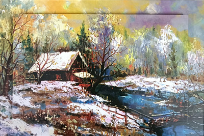bareth brothers Rustic Winter Cabin Resin Art Frame (12 x 9 inch) Digital Reprint 9 inch x 12 inch Painting(Without Frame)