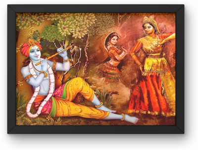 Arcapture Radha Krishna Wall Painting for Home Decoration for Living Room, Bedroom Digital Reprint 12 inch x 9 inch Painting(With Frame)