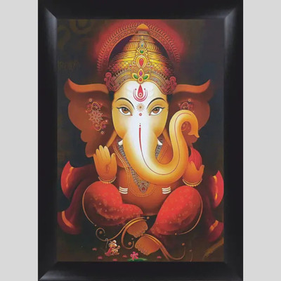 DEKOVA Lord Ganesha Photo Frame with Golden Border Decorative Wall Art for Home &Office Digital Reprint 12 inch x 8 inch Painting(With Frame)