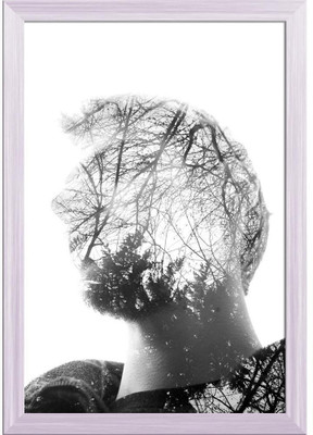 Artzfolio Man's Face Staring & Pondering In Wonder Canvas Painting White Frame 14x20.5inch Digital Reprint 20.5 inch x 14 inch Painting(With Frame)