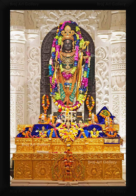 Braj Art Gallery Balak Ram Lalla Floral Orchid Shringaar Darshan in Ayodhya Temple Photo Frame Digital Reprint 19.5 inch x 13.5 inch Painting(With Frame)