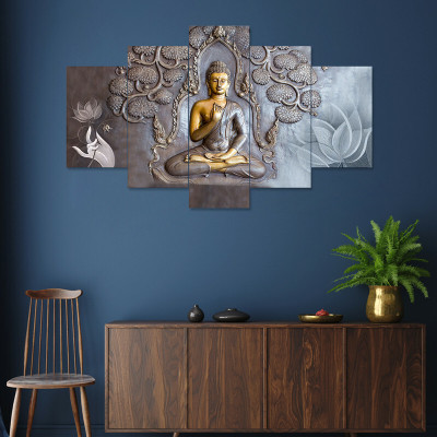 SWAMI SAMARTH WORLDWIDE Lord Buddha MDF UV Textured wall painting for Home decoration Digital Reprint 24 inch x 47 inch Painting(With Frame, Pack of 8)