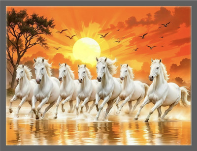 ASGrow 7 running horses Premium HD painting Digital Reprint 13 inch x 10 inch Painting(With Frame)