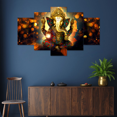 FINENINE Lord Ganesha MDF UV Textured wall painting for Home decoration Canvas 17 inch x 30 inch Painting(With Frame)