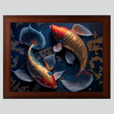 brosbliss Vastu Fishes Painting Digital Re Print With Brown Frame Digital Reprint 13.5 inch x 10 inch Painting(With Frame)