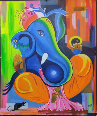 ANSHUL INTERNET ANSHUL INTERNET CANVAS PAINTING GANESH 10 Canvas 48 inch x 24 inch Painting(Without Frame)