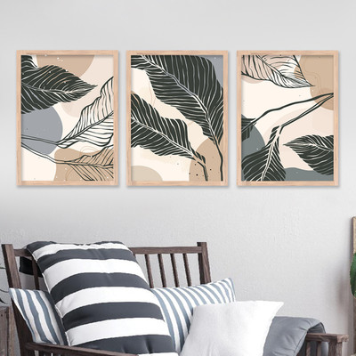 KOTART Modern Art Abstract Paintings with Frame for Living Room Wall Décor Digital Reprint 14 inch x 11 inch Painting(With Frame, Pack of 3)