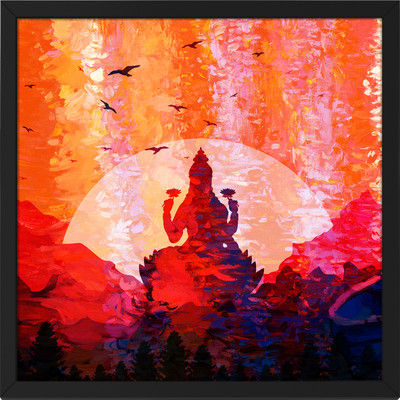 Ritwika's Silhouette Artwork Of Goddess Lakshmi During Dusk With Frame For Home and Office Décor Digital Reprint 13.5 inch x 13.5 inch Painting(With Frame)