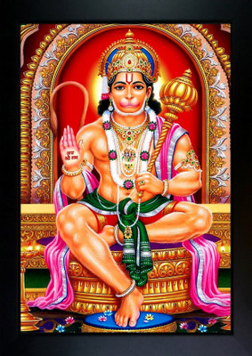 CrowdHall Hanuman JI Photo Frame | Bajrangbali Photo Frame Digital Reprint 13.5 inch x 10 inch Painting(With Frame)