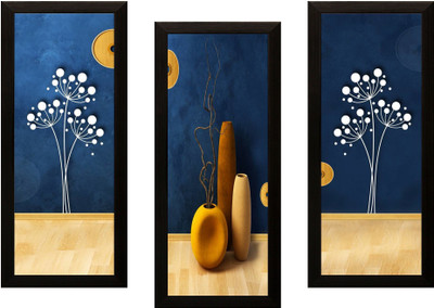 saf SET OF 3 FLOWER Digital Reprint 17 inch x 24 inch Painting(With Frame, Pack of 3)