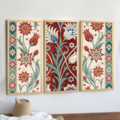 Art Street Framed Art Print Set of 3 Floral Turkish and Islamic Wall Art Prints NA 18.9 inch x 9.8 inch Painting(With Frame, Pack of 3)