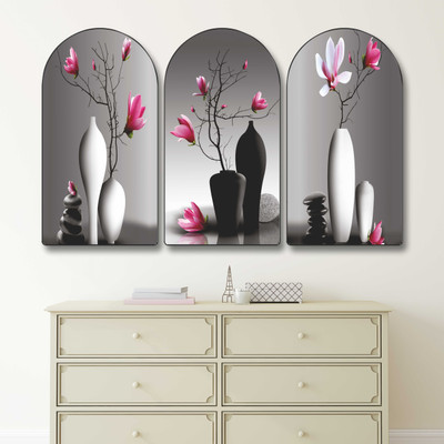 Aartify Modern Vase with Pink Flower Wall Decor | Elegant Contemporary Artwork Digital Reprint 30 inch x 20 inch Painting(With Frame, Pack of 3)