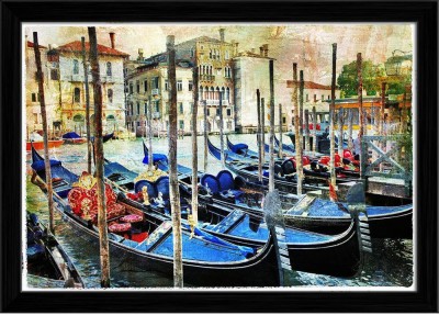 Pitaara Box Gondollas In Venice Canvas Painting Black Synthetic Frame 20.1x14inch (51x36cms) Canvas 14 inch x 20.1 inch Painting(With Frame)