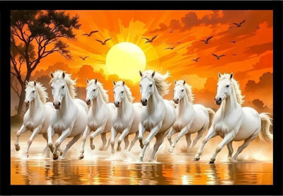 UNebula 7 Running Horses Wall Frame | Premium Black | Vastu Wall Art | Size - A4+ Digital Reprint 13.5 inch x 10 inch Painting(With Frame) UNebula 7 Running Horses Wall Frame | Premium Black | Vastu Wall Art | Size - A4+ Digital Reprint 13.5 inch x 10 inch Painting(With Frame)