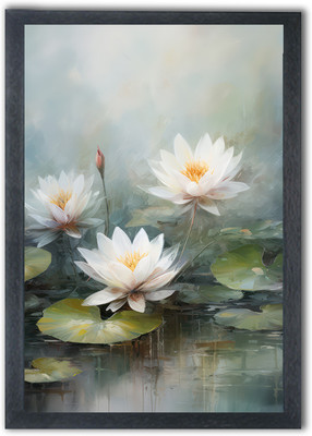 Shree Shyam Lotus Painting Photo Frame For Wall Mounted Painting (10 * 14 Inches) Digital Reprint 14 inch x 10 inch Painting(With Frame)