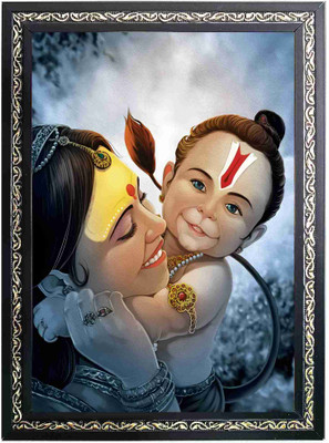 ER HANDICRAFT BAL HANUMAN JI A4 SIZE PHOTO FRAME Digital Reprint 14 inch x 10 inch Painting(With Frame)