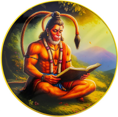 bareth brothers Divine Wisdom - Hanuman Ji Resin Round Frame (12x12) Digital Reprint 12 inch x 12 inch Painting(With Frame)