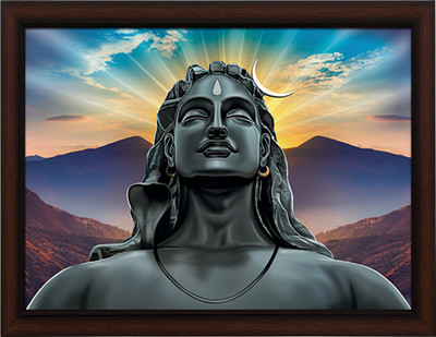 Masstone Lord Shiva Adiyogi UV Matt Textured Effect Framed HD Digital Reprint 11 inch x 14 inch Painting(With Frame)