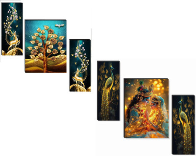 SNDArt Set Of 2 Radha Krishna With Modern Art Deer Wall Paintings For Living Room Digital Reprint 12 inch x 18 inch Painting(Without Frame, Pack of 3)