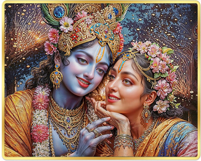 Indianara Radha Krishna for Living | Bedroom | Pooja Room | Hotel Digital Reprint 10 inch x 13 inch Painting(With Frame)