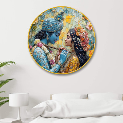 saf Radha krishna gold strip framed wall paintings for wall decoration Digital Reprint 20 inch x 20 inch Painting(With Frame)