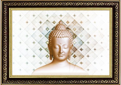 Indianara Gouttam Buddha Art With Glass Framed Art Print for Room Decor Digital Reprint 11 inch x 14 inch Painting(With Frame)