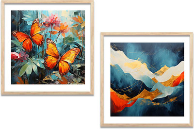 KOTART Abstract Wall Art Painting with Frames | Wall Frames For Living Room Office Digital Reprint 10 inch x 10 inch Painting(With Frame, Pack of 2)