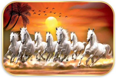 Indianara Vastu Seven Running Horses Without Glass Framed Art Print (12 *18 Inches) Digital Reprint 14 inch x 20 inch Painting(With Frame)