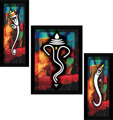 saf Ganesha UV Textured High Quality Digital Reprint 22.5 inch x 13.5 inch Painting(With Frame, Pack of 3)