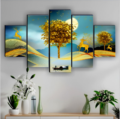 SNDArt Set Of 5 Modern Art Nature Scenery 3d Framed Wall Digital Reprint 18 inch x 30 inch Painting(Without Frame)