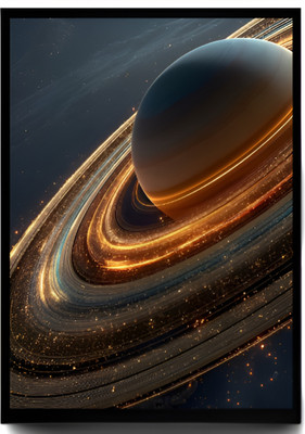 Yuta paradise Abstract Space Wall Art Frame, Golden Swirl Galaxy Design, Modern Home Decor Acrylic 12 inch x 8 inch Painting(With Frame)