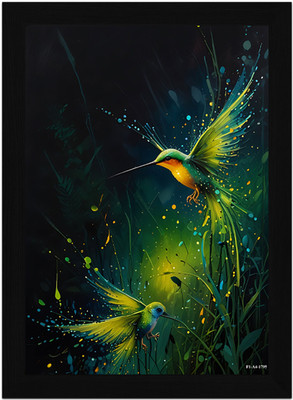 FRIZZY ARTS Midnight Flight of Hummingbirds A4 Digital Reprint 13 inch x 10 inch Painting(With Frame)