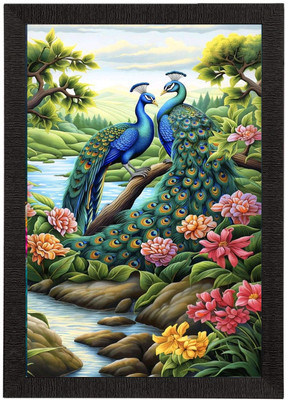 AARTKALA Peacock Handmade Picture photo frame (size-9 * 12 ) Digital Reprint 14 inch x 10 inch Painting(With Frame)