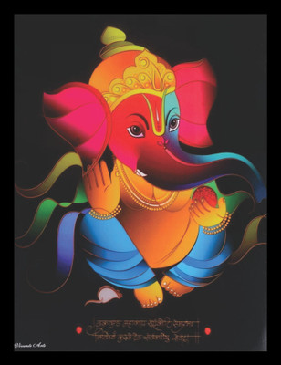 MHridayCraft MHC- Ganesh ji 112 Digital Reprint 12 inch x 9 inch Painting(With Frame)