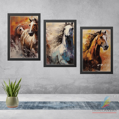 TrueCanvas Abstract Canvas Painting Set of 3 Wall Hanging Frame for Home , Office, Etc Canvas 19.5 inch x 13.5 inch Painting(With Frame, Pack of 3)