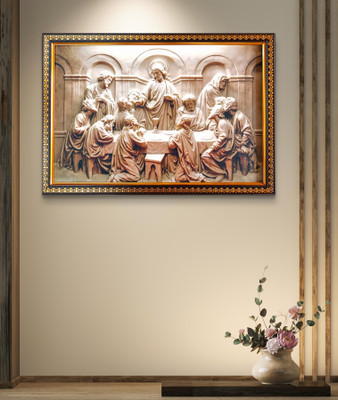 Elegance Last supper of Jesus Christ painting picture Christian art wall frame Digital Reprint 13.5 inch x 19.5 inch Painting(With Frame)