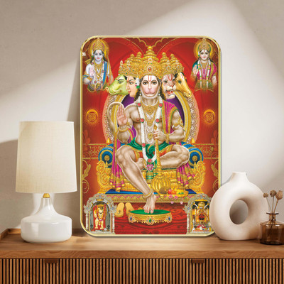 Aartify Panchmukhi Hanuman Ji Wall Painting | Spiritual Hindu God Wall Art on MDF Board Digital Reprint 19.5 inch x 13.5 inch Painting(With Frame)
