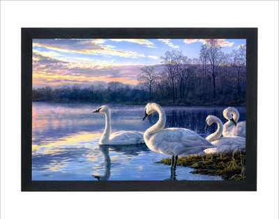 Chitransh Beautiful Nature with Hans Wall Mounted Painting Digital Reprint 20 inch x 14 inch Painting(With Frame)