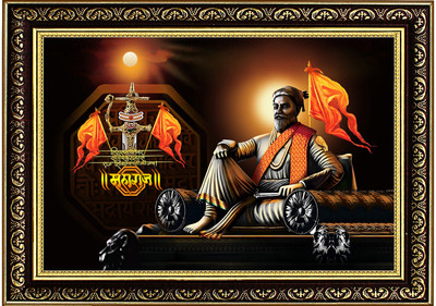 Indianara Chhatrapati Shivaji Maharaj Art With Glass Framed Art Print for Room Decor Digital Reprint 11 inch x 14 inch Painting(With Frame)
