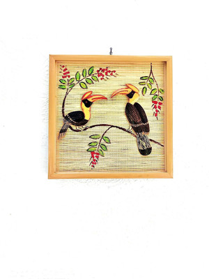 Vinca Art Hornbill in 3D Handicrafts/Wildlife painting Canvas 12 inch x 12 inch Painting(With Frame)