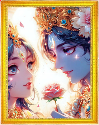 VANAPRINT Traditional Radha Krishna Decorative Photo Frame | Pooja Room Décor Digital Reprint 12 inch x 9 inch Painting(With Frame)