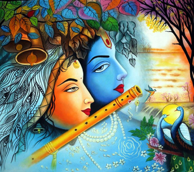 ANSHUL INTERNET CANVAS PAINTING RADHA KRISHNA 29 Canvas 48 inch x 24 inch Painting(Without Frame)